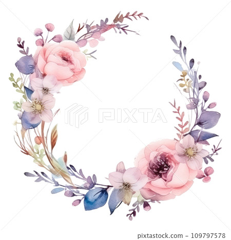 Watercolor wedding circle frame, delicate colors, offering a romantic and stylish backdrop. isolated Watercolor wedding circle frame, delicate colors, offering a romantic and stylish backdrop. isolated 109797578
