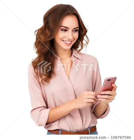 beautiful girl using cell phone isolated on white 109797590