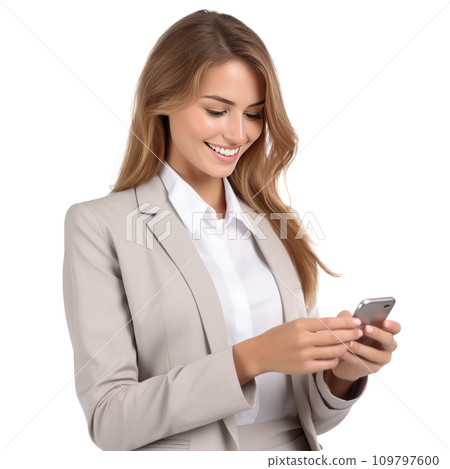 beautiful girl using cell phone isolated on white beautiful girl using cell phone isolated on white 109797600