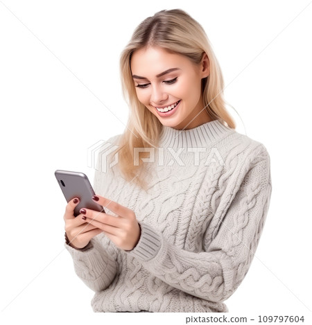 beautiful girl using cell phone isolated on white 109797604