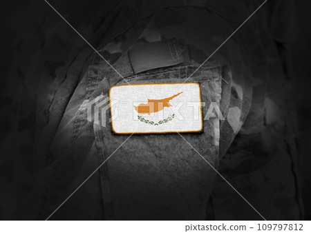 Flag of Cyprus on military uniform. Army, troops, soldiers. Collage. Flag of Cyprus on military uniform. Army, troops, soldiers. Collage. 109797812