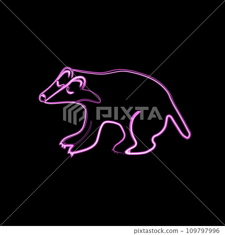 Vector illustration of a badger with a neon effect. 109797996