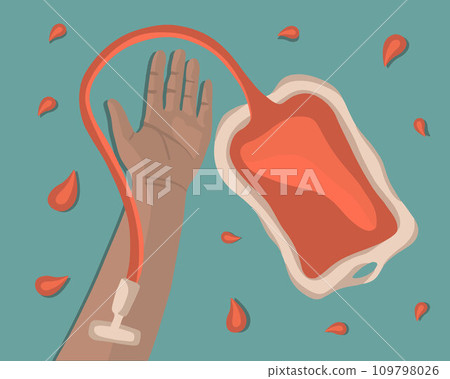 Vector isolated illustration of blood donation. The container is filled with blood. World Donor Day. Blood Transfusion. Vector isolated illustration of blood donation. The container is filled with blood. World Donor Day. Blood Transfusion. 109798026