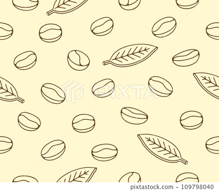 Coffee beans with leaf and plant, seamless vector background and pattern. Food, hot drink, beverage, cafes, coffee house and coffee shop, vector design and illustration 109798040