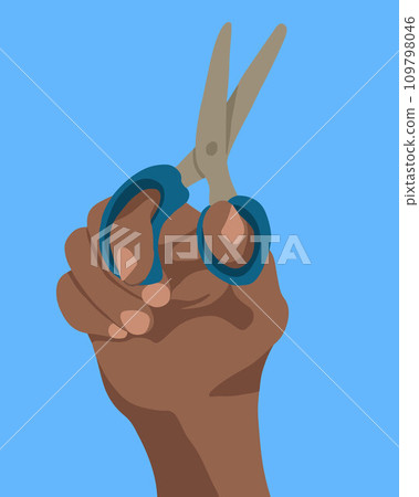 Vector isolated illustration of hand holding scissors. 109798046
