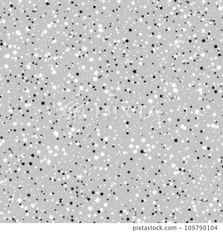 Festive Seamless Pattern. Small silver stars on a grey background. Abstract texture. For print, textile, fabric, wrapping paper, wallpaper, background, website, cover. Festive Seamless Pattern. Small silver stars on a grey background. Abstract texture. For print, textile, fabric, wrapping paper, wallpaper, background, website, cover. 109798104