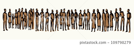Vector drawing. People stand in a long line Vector drawing. People stand in a long line 109798279