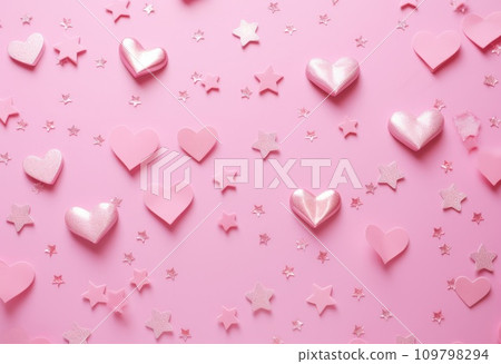 a pink background with many pink hearts and star 109798294