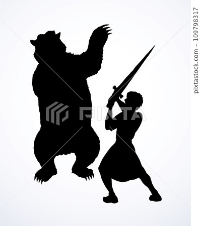 Vector drawing. An angry bear attacking man 109798317