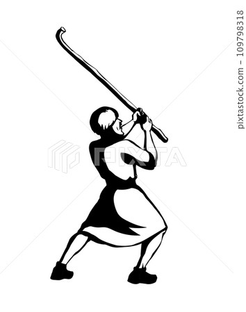 Vector drawing. Man with stick 109798318