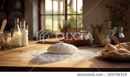 a pizza dough is making in a kitchen 109798329