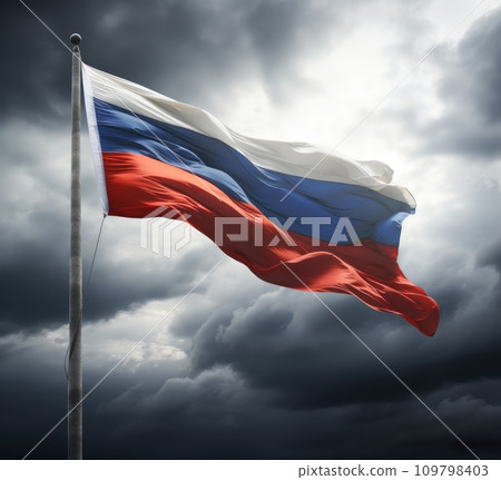a flag of russia waving on a flagpole 109798403