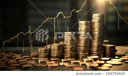 coins on top of an upward trending chart coins on top of an upward trending chart 109798404