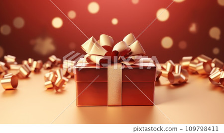 a gift box with golden bow and shiny ribbon 109798411