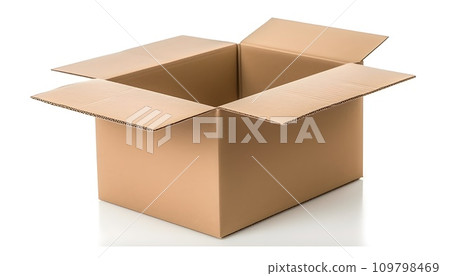 Open corrugated cardboard box, stored boxes, carton material isolated on white background studio shot. 109798469