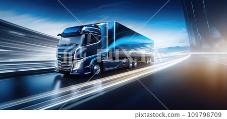 a black truck is traveling down a sunny path 109798709