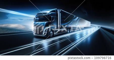 a black truck is traveling down a sunny path a black truck is traveling down a sunny path 109798716