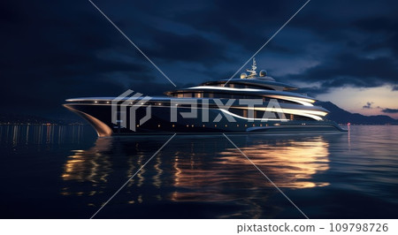 a large yacht floating at night a large yacht floating at night 109798726