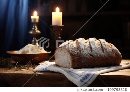 a loaf of bread sitting on a wooden board a loaf of bread sitting on a wooden board 109798828