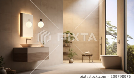 a modern bathroom with a toilet tank and pipe 109798976
