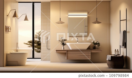 a modern bathroom with a toilet tank and pipe 109798984