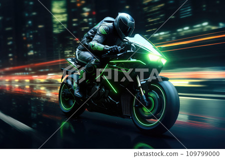 a motorcycle rider on his motorcycle traveling over a street a motorcycle rider on his motorcycle traveling over a street 109799000