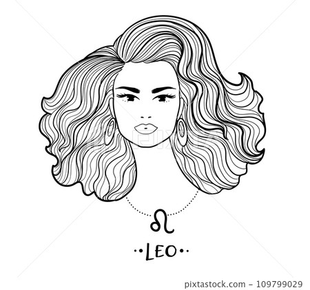Leo zodiac sign line art female face portrait Leo zodiac sign line art female face portrait 109799029