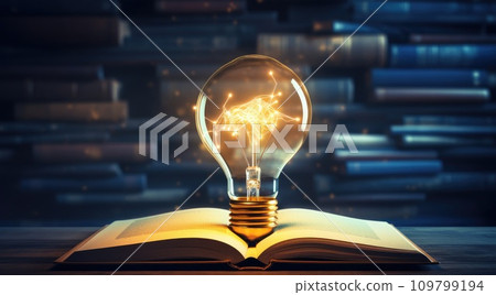 an open book with an empty light bulb 109799194