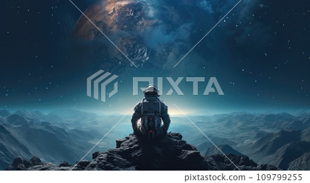 astronaut in space looking down toward an earth background 109799255