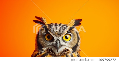 a scary owl on a orange background animal a scary owl on a orange background animal 109799272