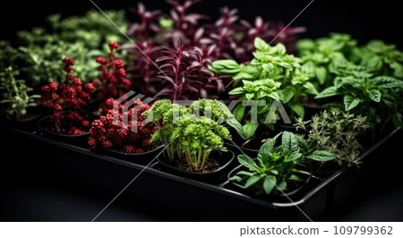 a tray contains a variety of plants a tray contains a variety of plants 109799362