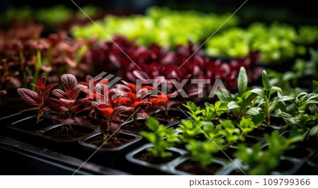 a tray contains a variety of plants a tray contains a variety of plants 109799366