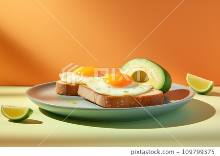 avocado on toast and eggs on orange slices on a white plate avocado on toast and eggs on orange slices on a white plate 109799375