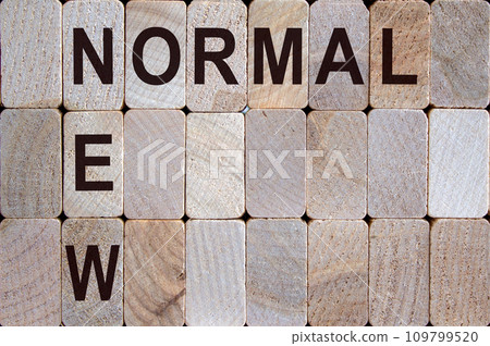 Wooden blocks form the words 'new normal'. Beautiful wooden background. Wooden blocks form the words 'new normal'. Beautiful wooden background. 109799520