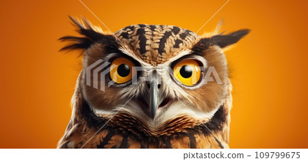 an angry owl looking at the camera an angry owl looking at the camera 109799675