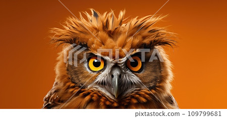 an angry owl looking at the camera an angry owl looking at the camera 109799681