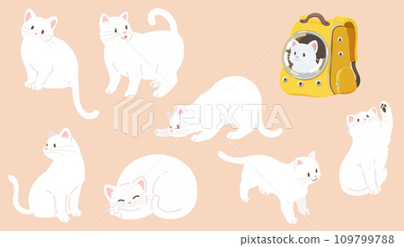 Simple and cute white cat illustration set without main line Simple and cute white cat illustration set without main line 109799788