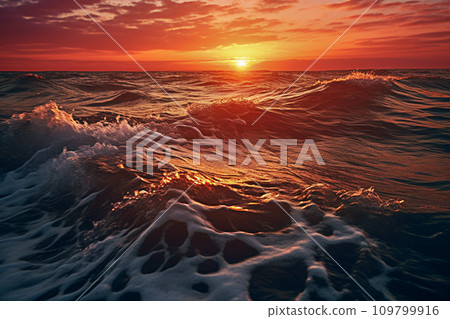 AI-generated content. Sea sunset. Sunset at sea. 109799916