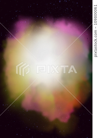 Cartoon glowing nebula in space illustration. Multicolored luminous fluffy clouds of gas nebulas on a dark background of stellar space. Cartoon glowing nebula in space illustration. Multicolored luminous fluffy clouds of gas nebulas on a dark background of stellar space. 109800061