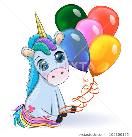 Blue unicorn pony sitting. Cute baby card, baby with big eyes Blue unicorn pony sitting. Cute baby card, baby with big eyes 109800155