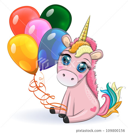 Blue unicorn pony sitting. Cute baby card, baby with big eyes 109800156