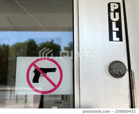 The Sign "No Gun" on the door in Chicago, IL The Sign "No Gun" on the door in Chicago, IL 109800432