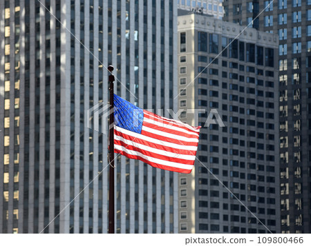 American flag waving in downtown of Chicago, USA American flag waving in downtown of Chicago, USA 109800466