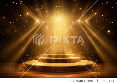 Empty stage with golden light. Minimalism background for products, cosmetics or jewelry Empty stage with golden light. Minimalism background for products, cosmetics or jewelry 109800485