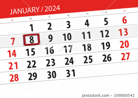 Calendar 2024, deadline, day, month, page, organizer, date, January, monday, number 8 109800542