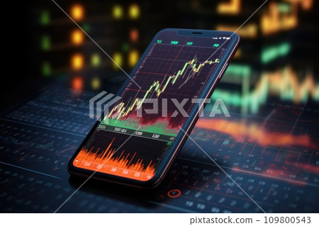 Mobile with stock chart, background suitable for stock market and trading 109800543