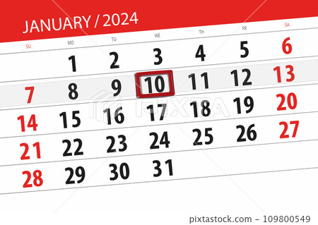 Calendar 2024, deadline, day, month, page, organizer, date, January, wednesday, number 10 109800549