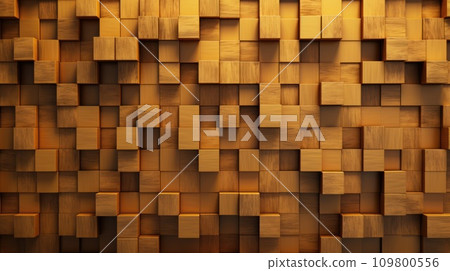Abstract wooden 3d cubes, golden wood texture for background 109800556