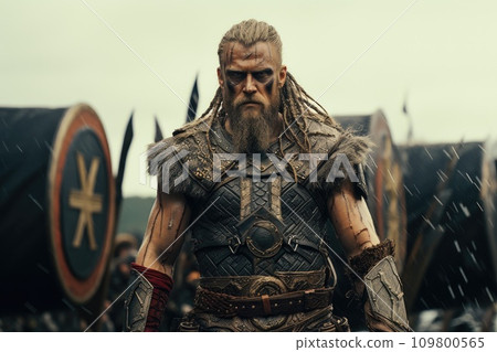 Portrait of a Viking warrior from Scandinavia. Viking war, Generative AI 109800565