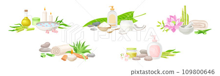 Spa and Aromatherapy Object for Body Relaxation Vector Set Spa and Aromatherapy Object for Body Relaxation Vector Set 109800646
